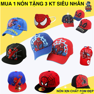 Mũ lưỡi trai Spider-Man trẻ em cao cấp– Nón siêu nhân bé trai chống nắng -Tặng 3 khẩu trang siêu nhân