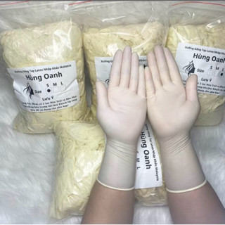 2 Túi Găng tay cao su đa dụng không bột màu trắng dài 30cm,chất liệu latex siêu co dãn chống thấm nước túi 500g