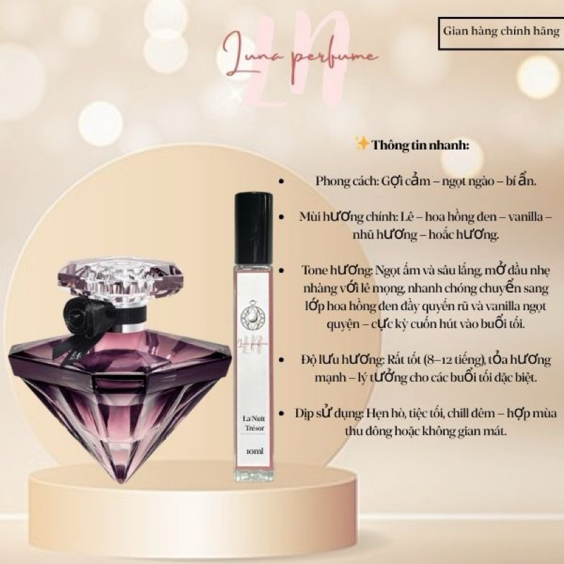 Nước hoa nữ Lan come la nuit tresor chiết 10ml - Luna Perfume