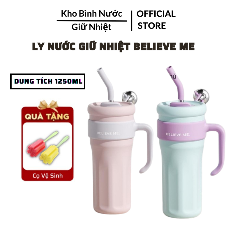 Ly giữ nhiệt Believe Me dung tích lớn 1250ml giữ nhiệt 8-12 tiếng lõi inox 316 nắp xoay có ống hút t