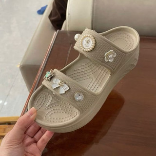  Dép Sandal Nữ Đế Cao Bánh Mì Trang Trí Cham Đính Đá Dép Nữ Thời Trang Êm Chân Chống Trượt Đi Chơi Đi 