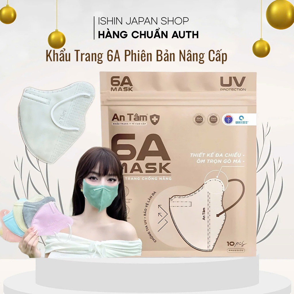 [PHIÊN BẢN NÂNG CẤP] Khẩu Trang Kháng Khuẩn 6A An Tâm có chống Tia UV
