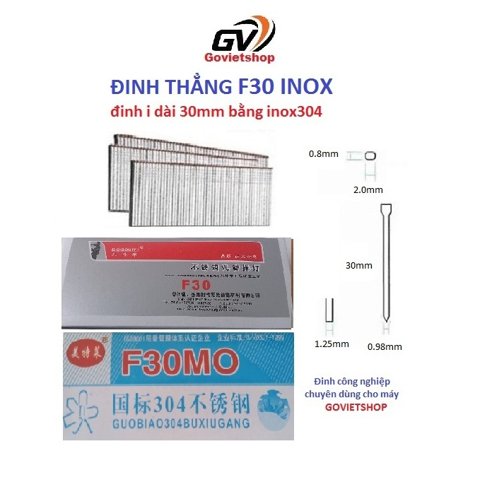 Đinh F30 inox304 - đinh thẳng F dài 30mm bằng inox304 nạp Máy bắn đinh F