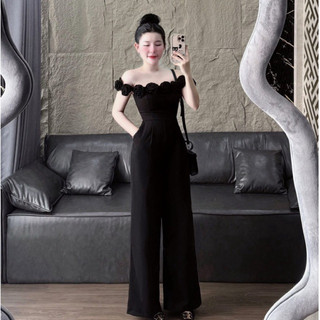  TIENSTYLE - Jum Trễ Vai Đính Hoa Khóa Kéo Sau Có Lót Có Túi Size XS S M L XL Quần Ống Rộng 