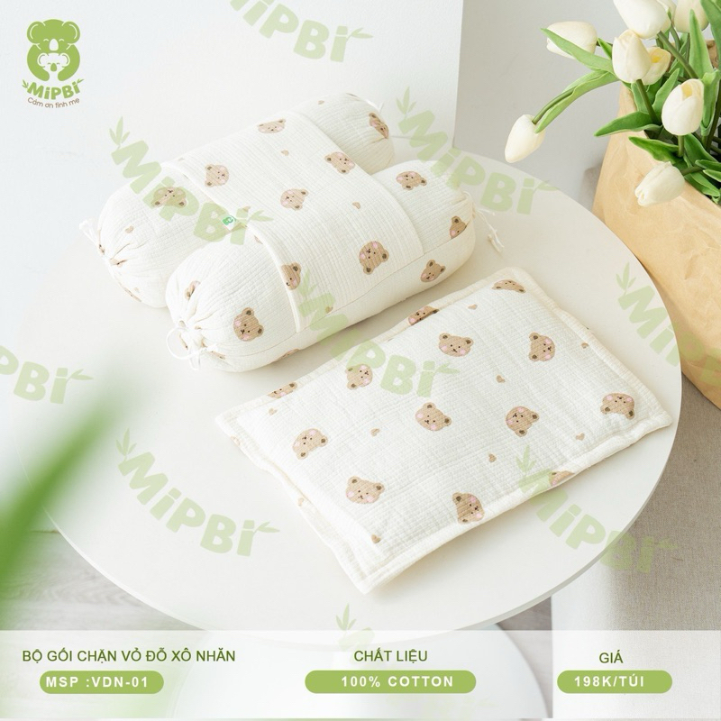 Bộ chặn bông sơ sinh vải xô nhăn Mipbi BCX02