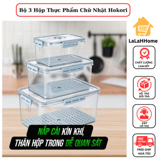  Bộ 3 Hộp Thực Phẩm Chữ Nhật Hokori Hộp Đựng Rau Củ Hoa Quả Tươi Sống Nhựa Việt Nhật Cao Cấp Đa Năng LaLaHHome 
