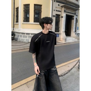 Áo phông PHỐI 4 KHÓA cổ tròn MÀU ĐEN Unisex nam nữ đều mặc được, thun chất vải cotton thoáng mát form rông dài