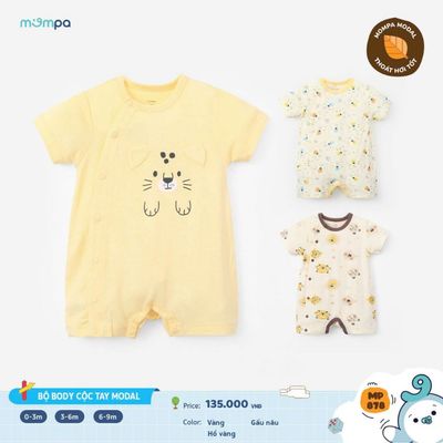 Bodysuit cộc tay cho bé sơ sinh Mompa cúc chéo 0-9 tháng vải Modal thấm hút mềm mịn thoáng khí 878