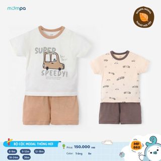 Bộ cộc tay bé trai Mompa 6 tháng - 3 tuổi vải Modal lỗ thông hơi thoáng khí thấm hút mềm mại 882