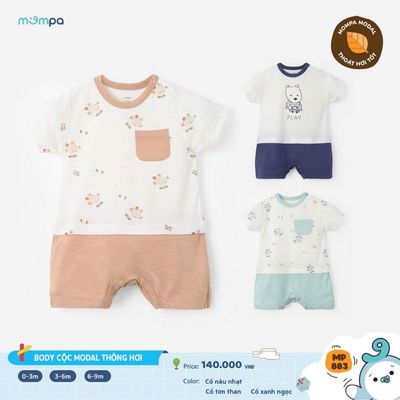 Bodysuit cộc tay cho bé sơ sinh Mompa cúc vai 0-9 tháng vải Modal lỗ thông hơi thoáng khí 883