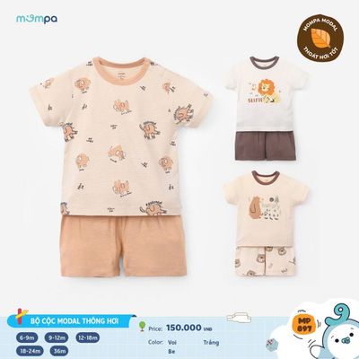 Bộ cộc tay bé trai Mompa 6 tháng - 3 tuổi vải Modal lỗ thông hơi thoáng khí thấm hút mềm mại 897