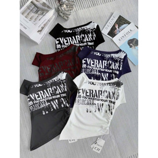 Áo Thun Nữ, Áo Phông Chữ Loang In Chữ lệch vai tà nhọn 💕💕💕Q9