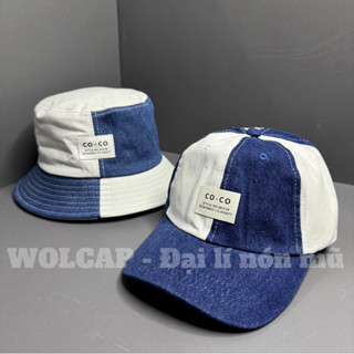 Cặp nón kết mũ lưỡi trai - bucket tròn mạc vuông in chữ C.O nón trắng xanh thời trang unisex