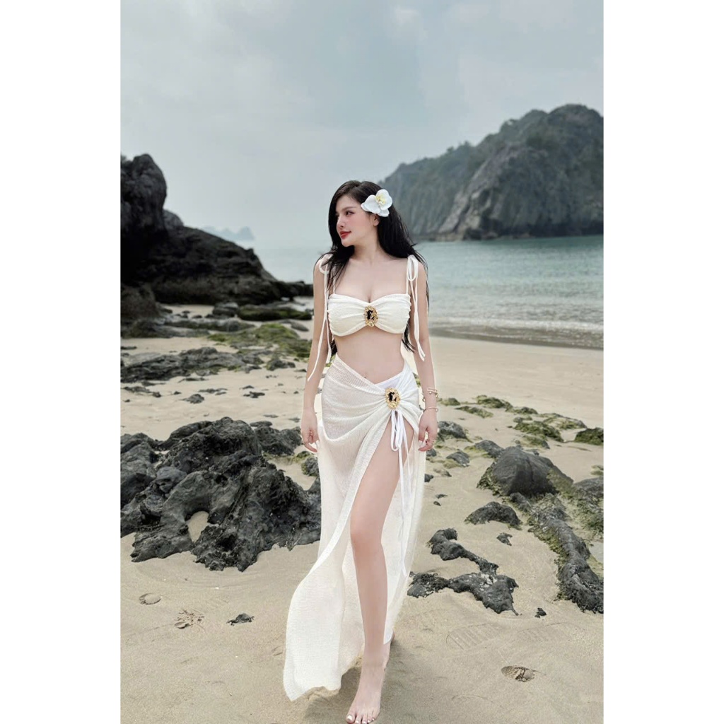 [ BKN979] Bikini đồ bơi đi biển set ba món HAI TANG VÀNG chất ren mềm sang xịn Hà BiKiNi | BigBuy360 - bigbuy360.vn