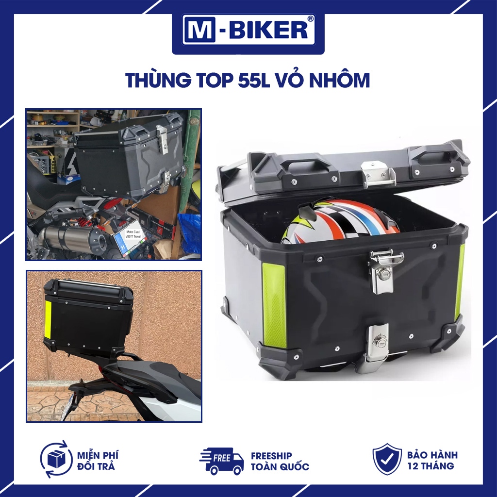 Thùng nhôm 55L M-Biker, Thùng top 55L hợp kim nhôm - Cốp xe máy 55L chất liệu nhôm
