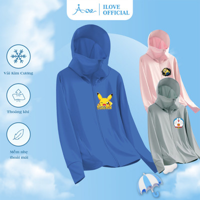 [Mới] Áo chống nắng cho bé AORE Pikachu, Doraemon, Minion., Áo choàng chống nắng Vải KIM CƯƠNG chống tia UV 10-35kg