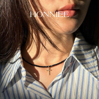  Vòng cổ nữ Honniee - Vòng cổ choker nữ phale đen nhân tạo phối cùng mặt dây ngôi sao và xương rồng 34cm đến 38cm 