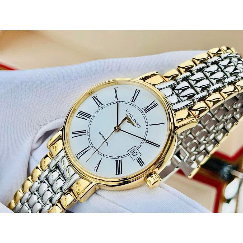 Đồng hồ nam L.O.N.G.I.N.E.S giả cơ kim trôi size 38 lưng lộ máy dây đúc kiểu hạt gạo cọc số la mã