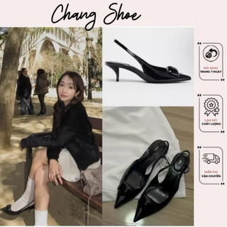  Giày cao gót Slingback Z mũi nhọn da bóng sang trọng phù hợp nữ công sở đi tiệc thời trang Hot Trend 3W087 