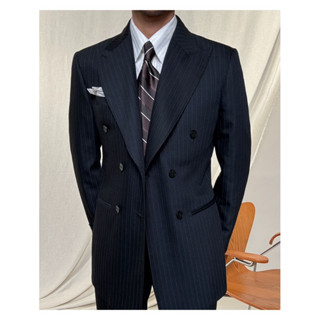 vest nam kẻ sọc chấm bi màu xanh navy kiểu dáng cổ điển suit nam