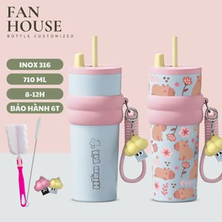  Ly giữ nhiệt cao cấp Candy Inox 316 cốc nước giữ nhiệt thể thao 710ml Fan House có ống hút charm 3D 