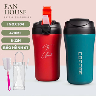 Cốc giữ nhiệt Holic v3 420ml Fan House ly nước giữ nhiệt 12h inox 304 bình nước khắc tên có ống hút