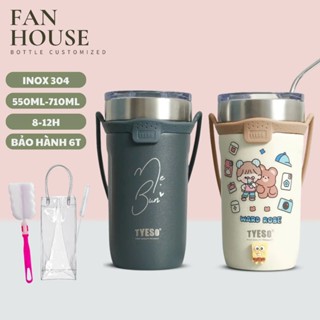 Ly giữ nhiệt Tyeso 550-710m chính hãng, cốc giữ nhiệt Fan House inox 304 có ống hút, vỏ chống xước