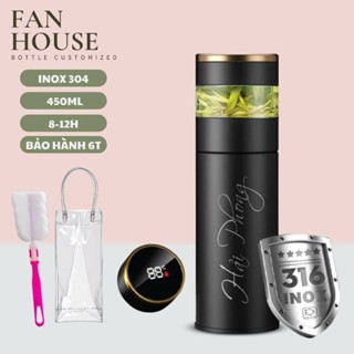 Bình giữ nhiệt Tea Led 450ml inox 316 Fan House bình nước giữ nhiệt 12h có ngăn ủ trà, khắc tên