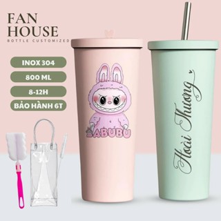Bình giữ nhiệt Pastel 830ml ống hút trâu ly giữ nhiệt 12h Fan House inox 304 cao cấp, khắc tên