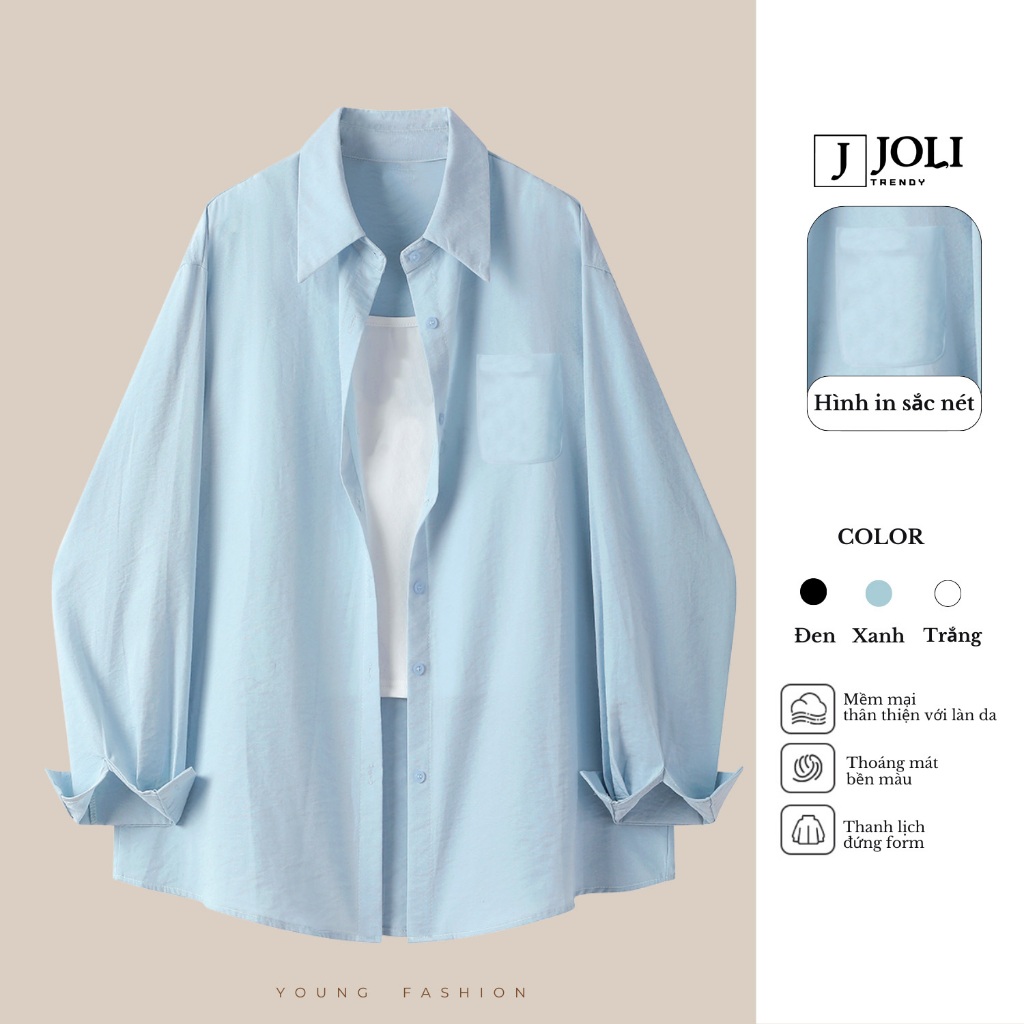 Áo Sơ Mi Đũi Xước Nữ Dài Tay Unisex Mã SM Basic Có Túi Ngực By JOLI, Kiểu Dáng Hàn Quốc, Form Rộng J Joli Trendy | BigBuy360 - bigbuy360.vn