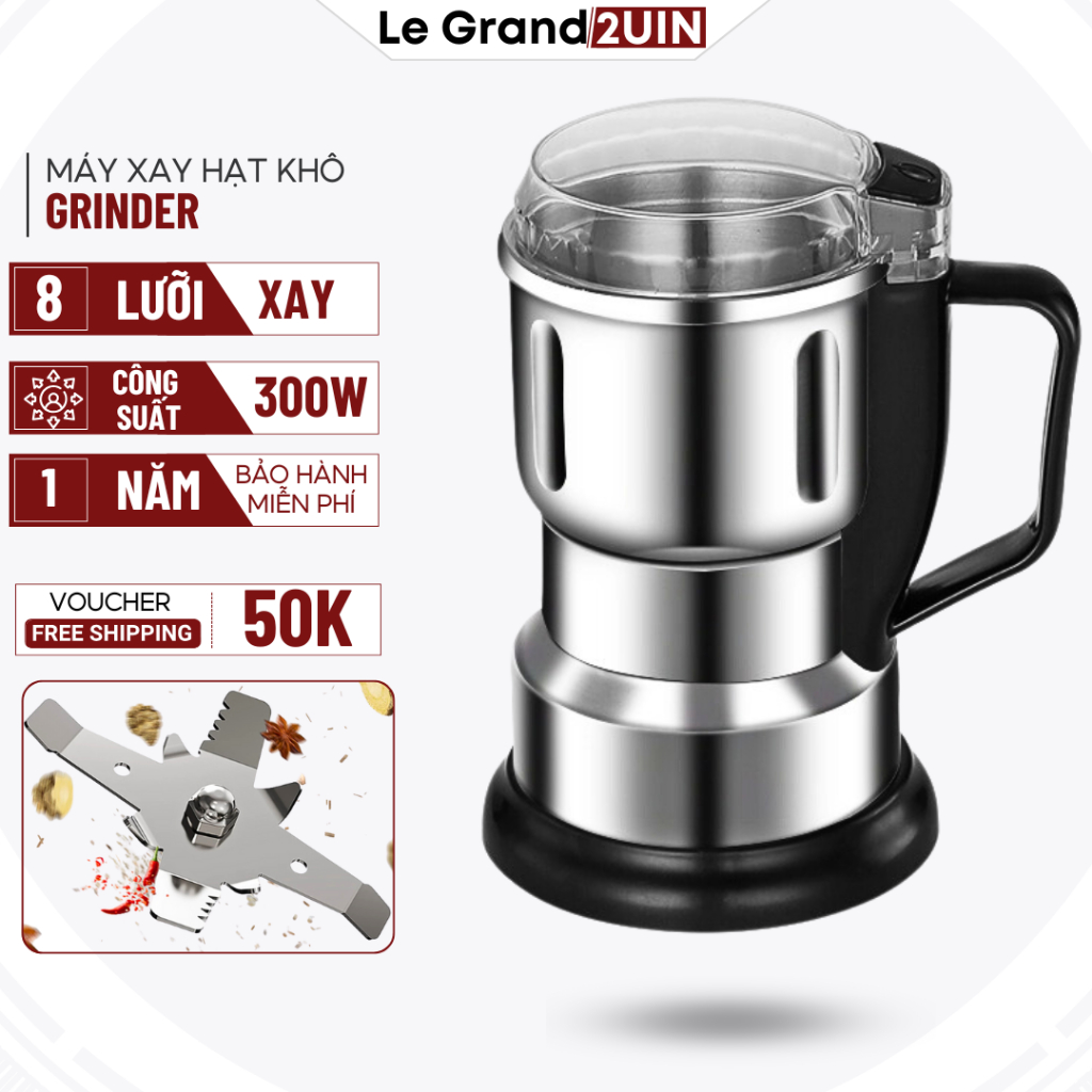 Máy Xay Hạt Khô Công Suất 300W Cối Xay Bằng Thép Không Gỉ Xay Các Loại Hạt Và Gia Vị Khô Tiện Lợi