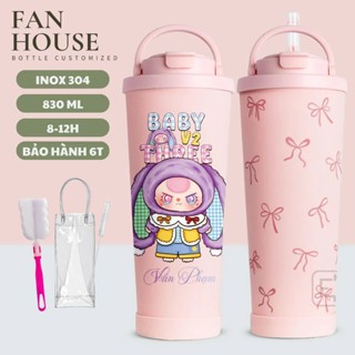 Ly giữ nhiệt Pastel v2 ống hút trà sữa chân trâu 830ml bình giữ nhiệt Fan House inox 304 khắc tên
