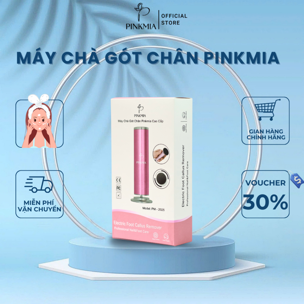 Máy Chà Gót Chân Pinkmia, Tẩy Tế Bào Chết Cho Tiệm Nail, Cá Nhân Tại Nhà - Tặng Kèm 60 Miếng Chà