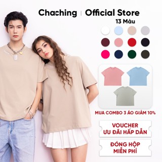 [13 Màu Trendy] Áo Thun Unisex ChaChing, Áo Phông Nam Nữ Form Boxy Cổ Tròn Thêu Logo Vải Thun Cotton Co Giãn 2 Chiều