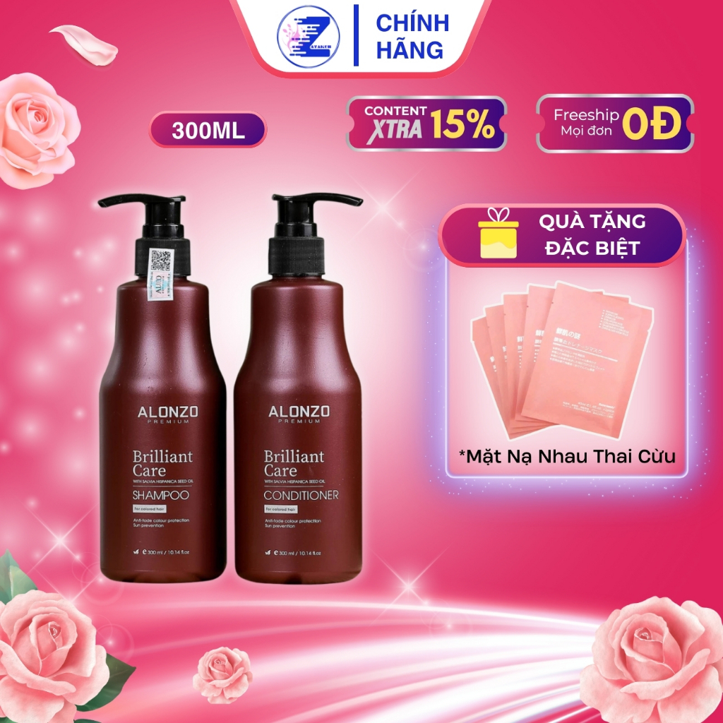 Dầu gội xả chăm sóc tóc nhuộm Alonzo Brilliant Care 300mlx2