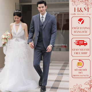 Vest nam , Bộ suit nam 2 cúc cao cấp ve vuông có đột ve áo sang trọng cao cấp 2 lớp HMX5346- Hà My