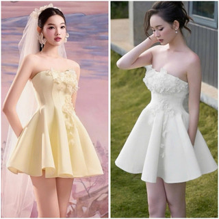 Đầm xoè mặc cưới cúp đính hoa nổi sang trọng - size S/M/L
