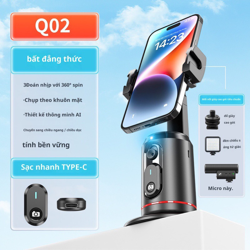 🌟XỊN🌟 Gimbal P01 Q02 kèm Remote, Giá Đỡ Gymbal Tự Chuyển Động Theo Khuôn Mặt Quay Video 360° - Không