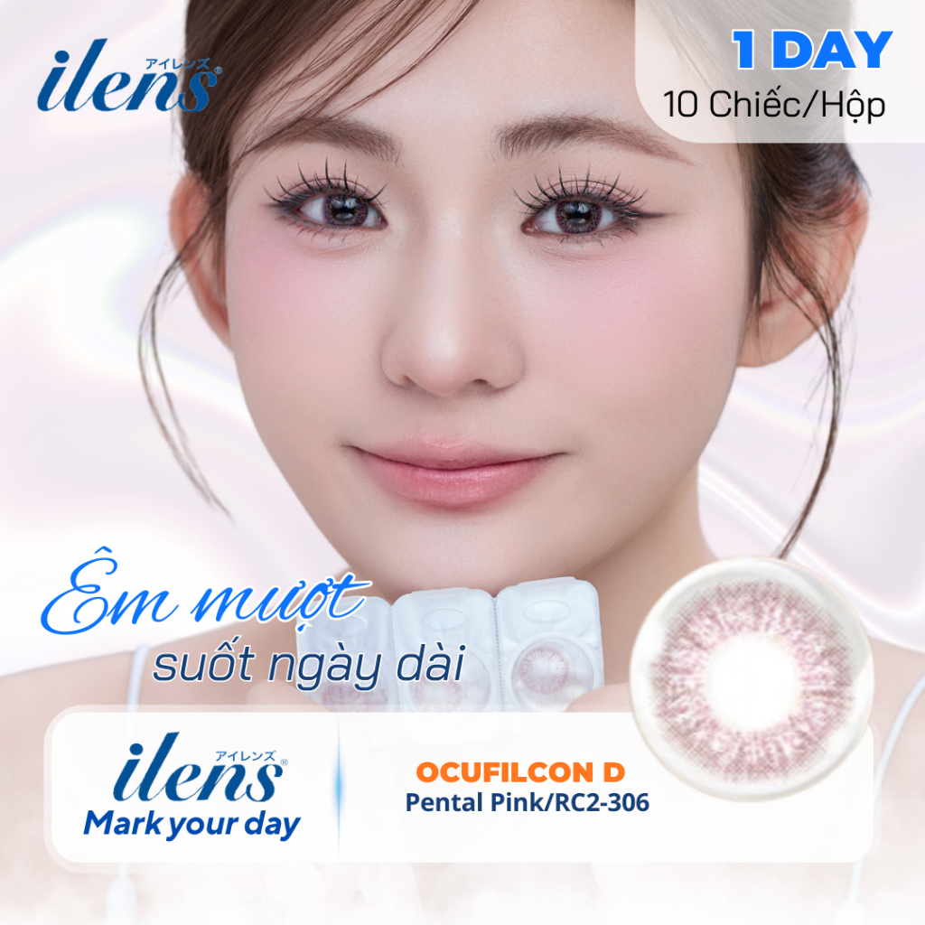 10 chiếc kính áp tròng 1 ngày Pental Pink iLens, lens 1 day cho mắt nhạy cảm, chống tia UV DIA 14.2m
