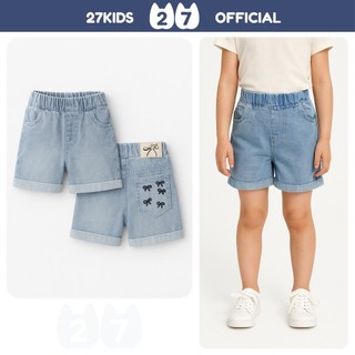 Quần short jean bé gái 27Kids KACADY chất bò mềm mặc hè nữ cho trẻ từ 4-12 tuổi GSJE1