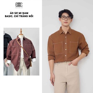 Áo sơ mi kaki nam Độc menswear dáng suông rộng, may chỉ trắng nổi bật phối hai túi ốp phong cách hàn quốc - SM528