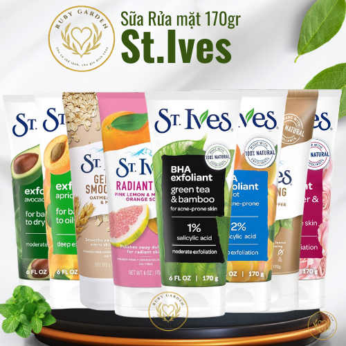 [NK Mỹ] Sữa rửa mặt St.Ives 170g Trà xanh I Cafe & Dừa I Hương Mơ I Bơ&Mật ong I Hoa hồng tẩy tế bào chết - Ruby Garden