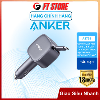  Tẩu sạc nhanh Anker A2738 công suất 75W 1USB-C & cáp tích hợp Type C dài 75cm sạc nhanh an toàn 