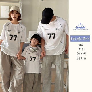 sẵn xanh| Set gia đình áo phông cotton in số style thể thao bóng đá cho cả nhà mặc siêu ấn tượng