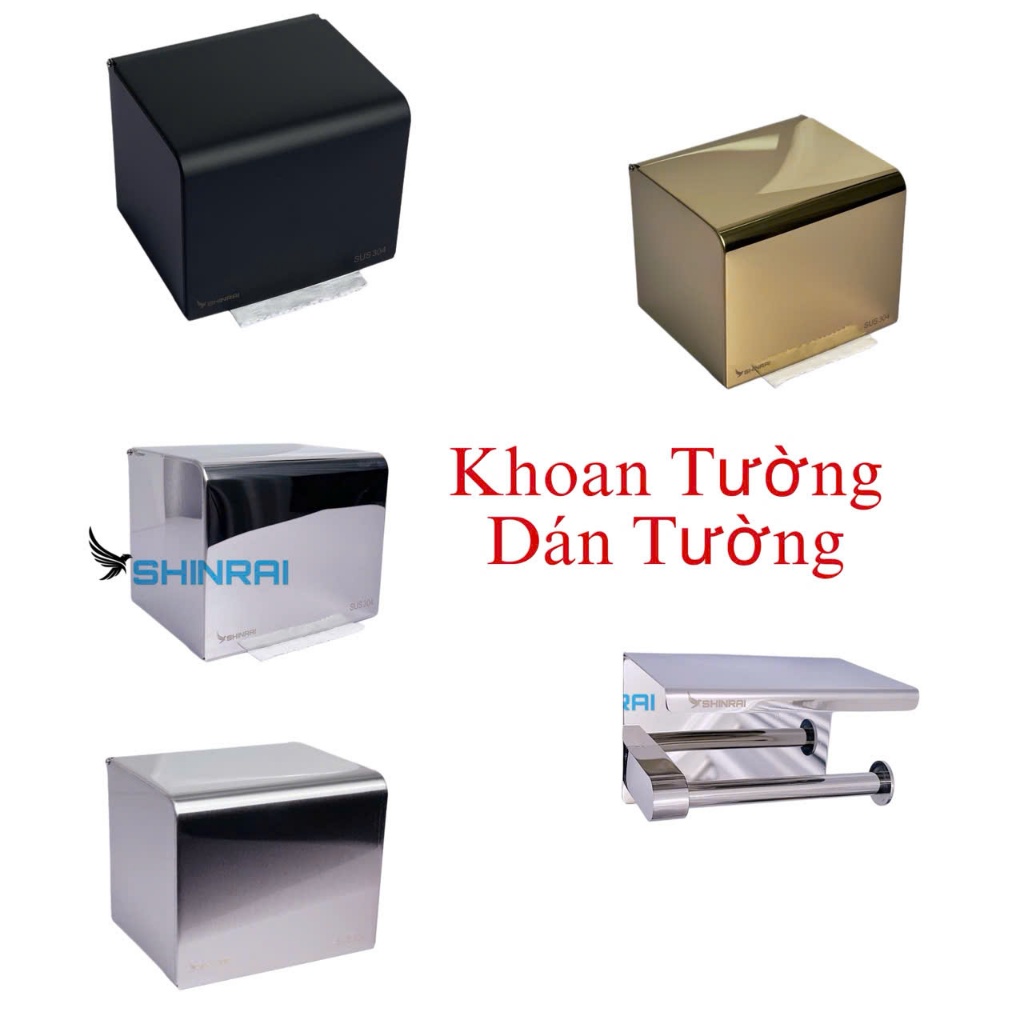 ( Hàng Dày 600g - Dán Tường , Khoan Tường ) Hộp Đựng Giấy Vệ Sinh Nhà Tắm INOX SHINRAI