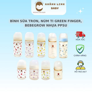   full mẫu  Bình sữa trơn hoạ tiết  núm ti GREEN FINGER BEBEGROW Nhựa PPSU nội địa HQ 160ml 280ml 