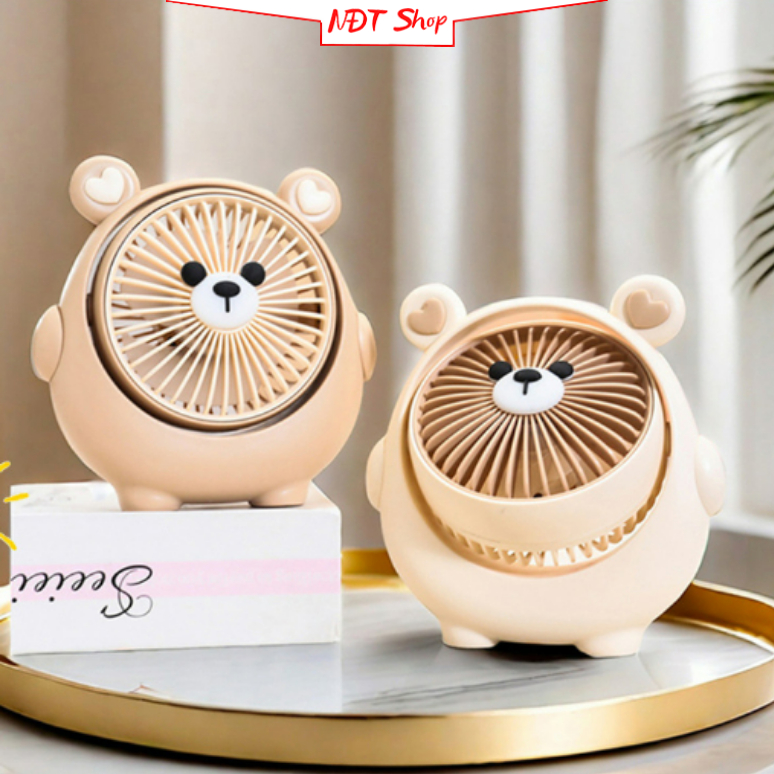 Quạt mini hình gấu để bàn, quạt cắm điện văn phòng, quạt cầm tay mini ndt0026