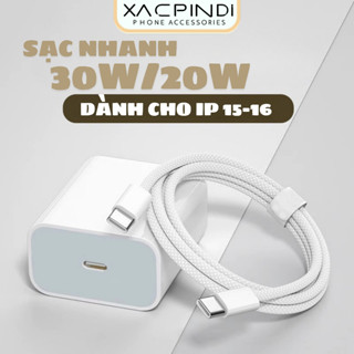 Bộ Sạc Nhanh Dành Cho Iphone 15-16  PD 20W/30W/35W Sài Công Nghệ GAN + Cáp C TO C Bọc Dù
