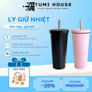  Cốc giữ nhiệt 750ml trơn màu Pastel  KHẮC TÊN  kèm ống hút ly uống nước inox 