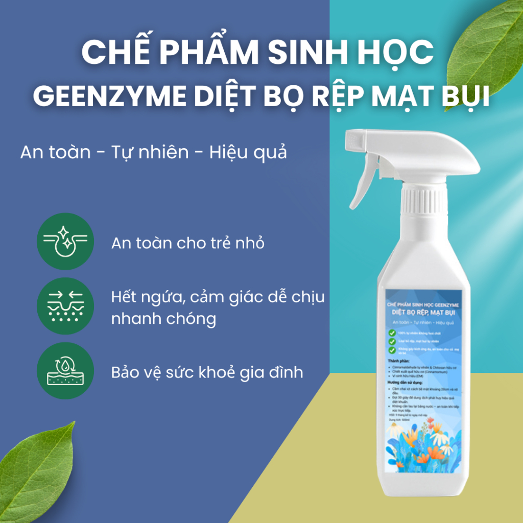 Bình Xịt Diệt Bọ Rệp, Mạt Bụi, Muỗi, Kiến, Chuột, Gián Chiết Xuất 100% Từ Thiên Nhiên - Chai 500ml